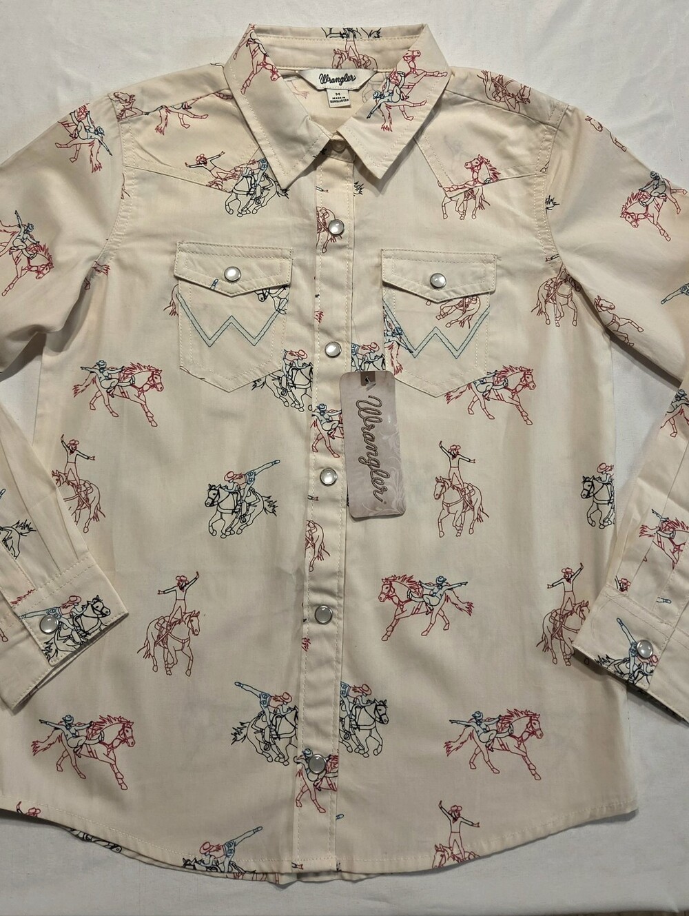 Wrangler Cream Western Rider Print Button-Down Shirt. Girls M